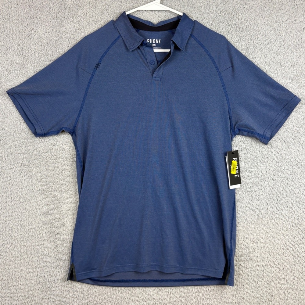 Rhone Polo Shirt Mens Medium Blue Delta Pique Performance Golf NWT